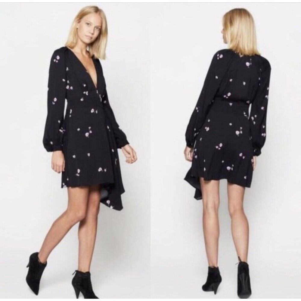 Equipment Alexandria Mini Dress Womens‎ 0 XS Black Floral Long Sleeve Coquette